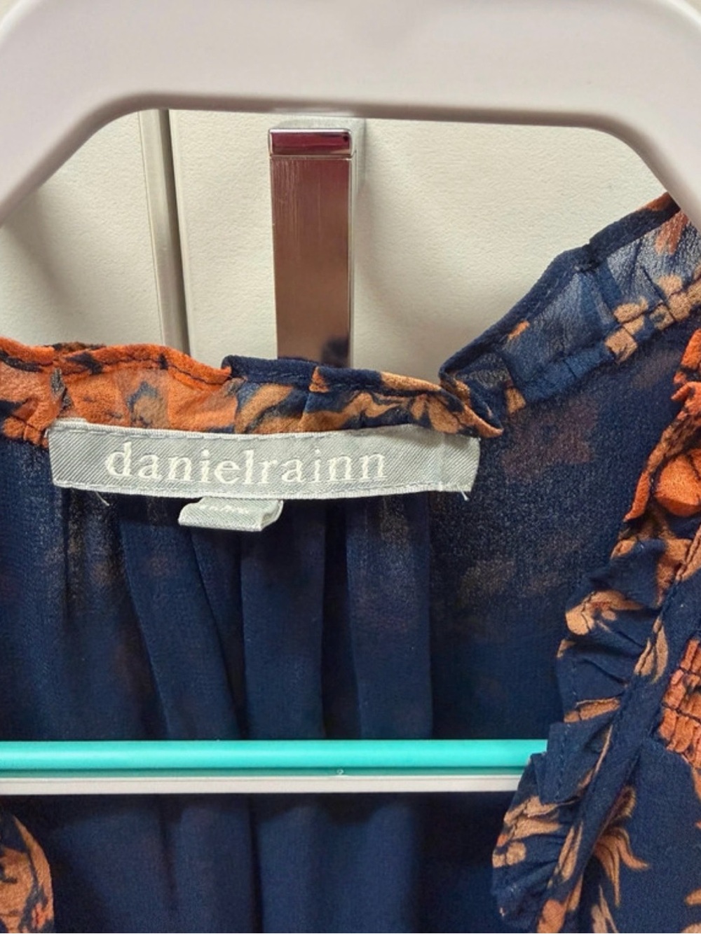 Daniel Rainn Navy Sleeveless V-Neck Blouse with Orange Floral Print, 3X - Picture 3 of 10